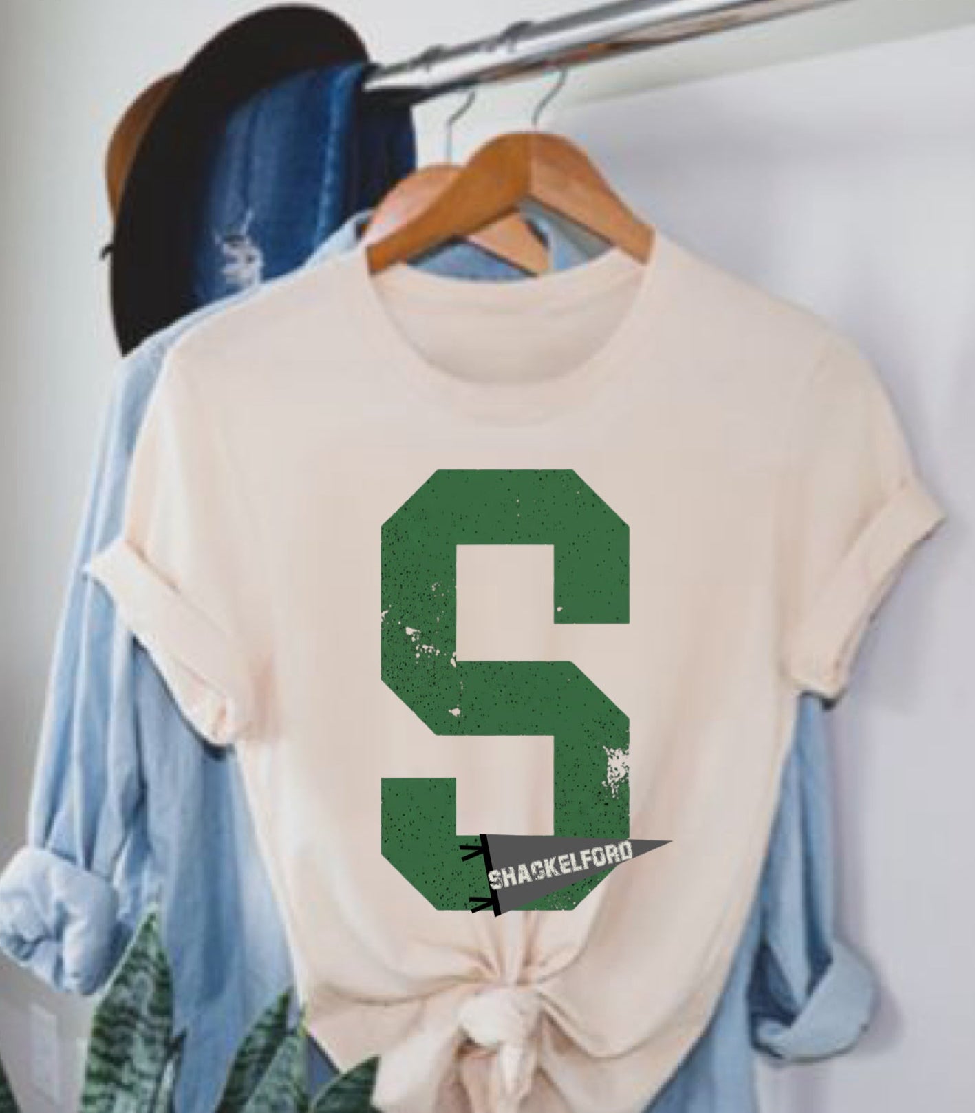 Large S with Pennant Tee. Shackelford