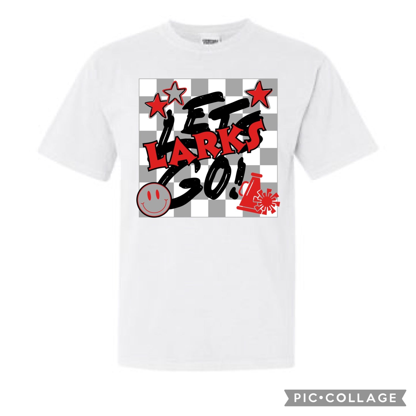 Any School Let’s Go! Checkered Mascot Tee