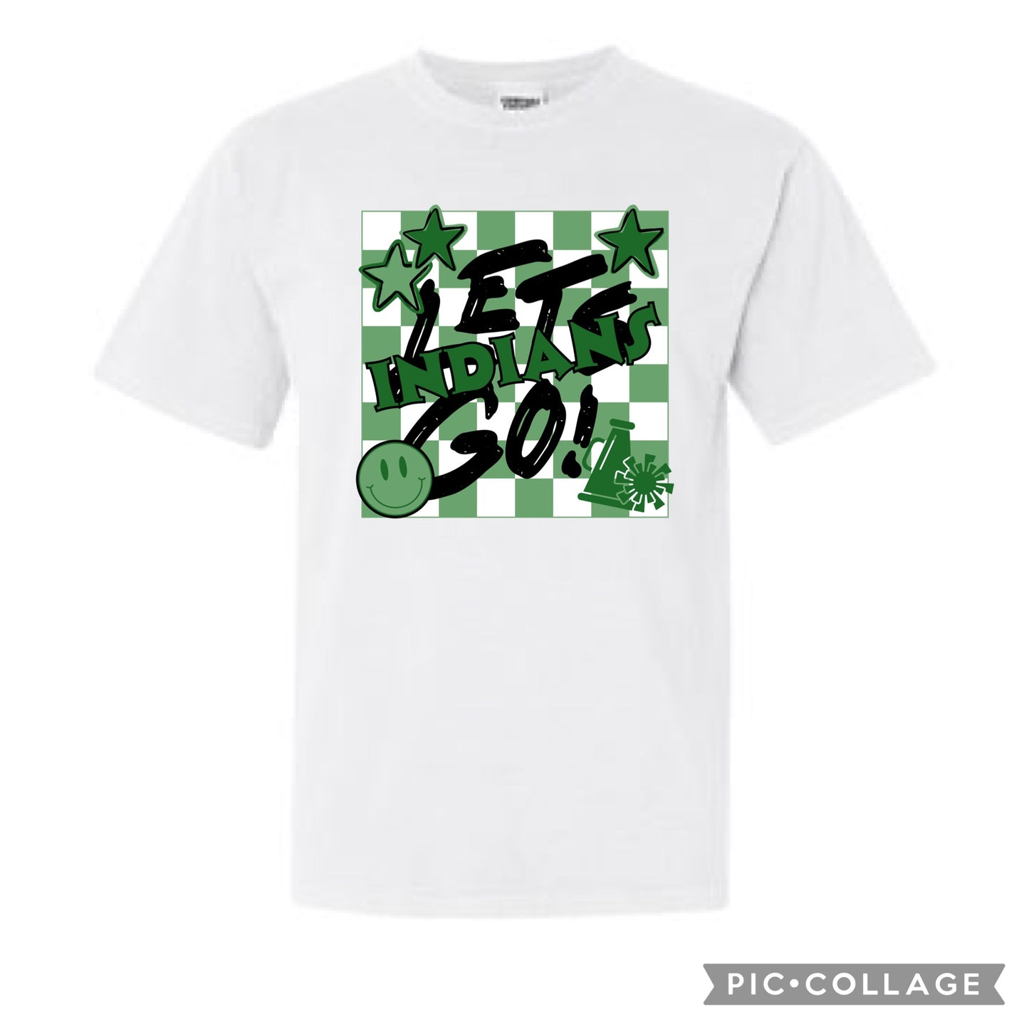 Any School Let’s Go! Checkered Mascot Tee