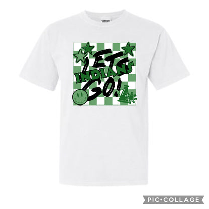 Any School Let’s Go! Checkered Mascot Tee