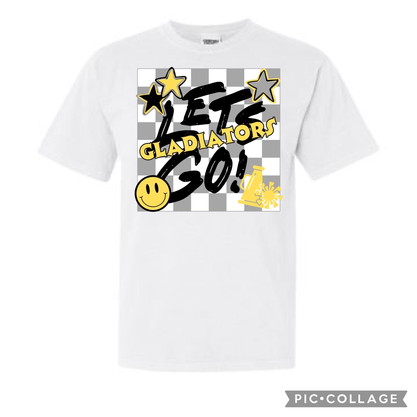 Any School Let’s Go! Checkered Mascot Tee