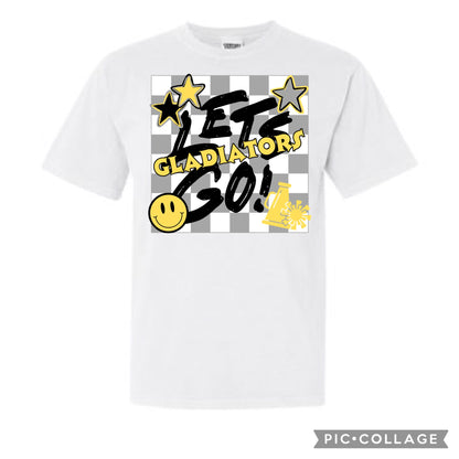 Any School Let’s Go! Checkered Mascot Tee