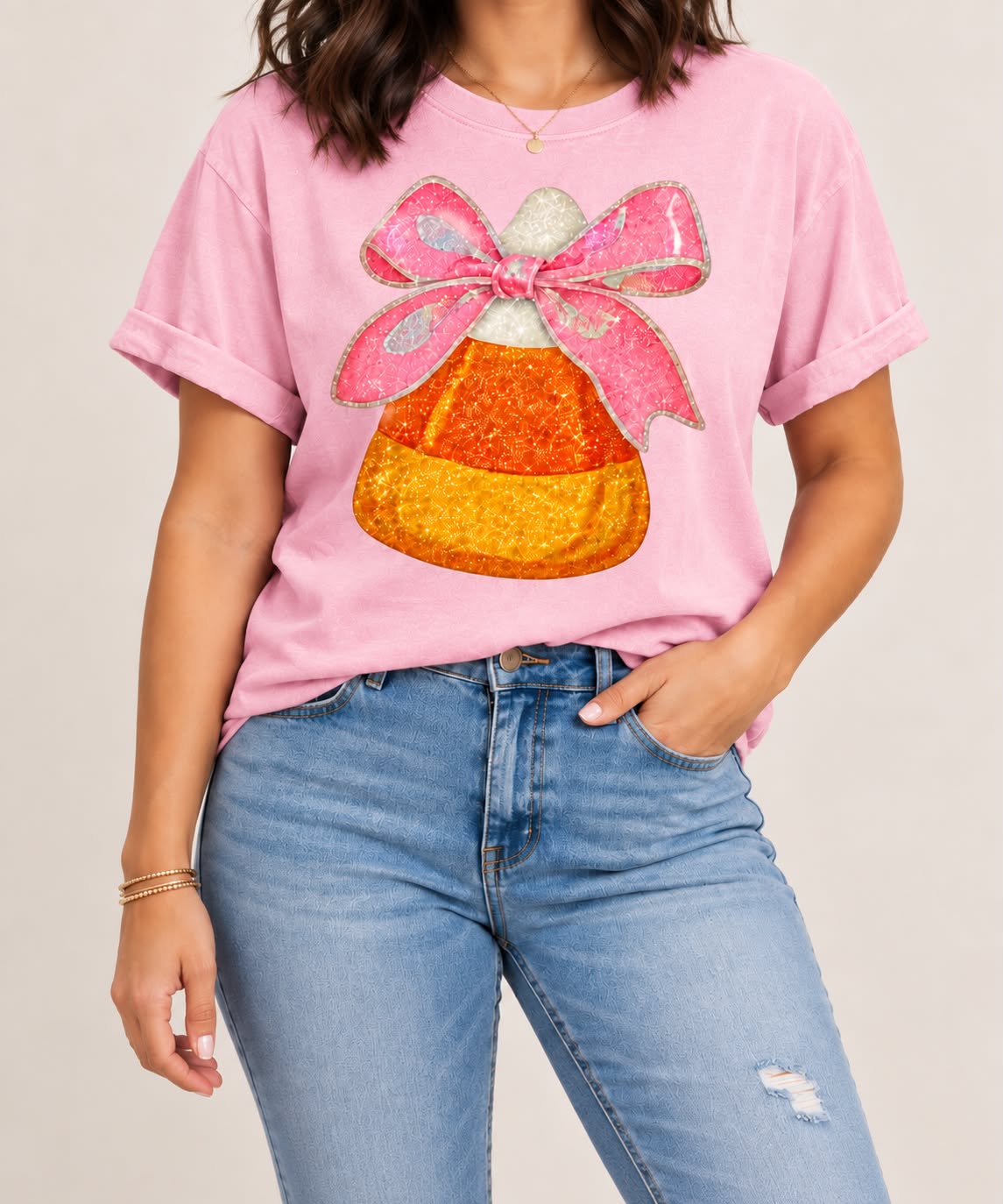 ADULT Candy Corn Bow - Comfort Colors Tee
