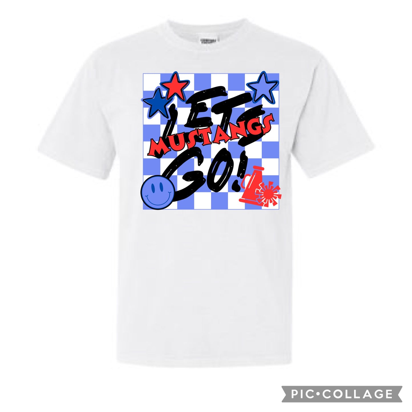 Any School Let’s Go! Checkered Mascot Tee