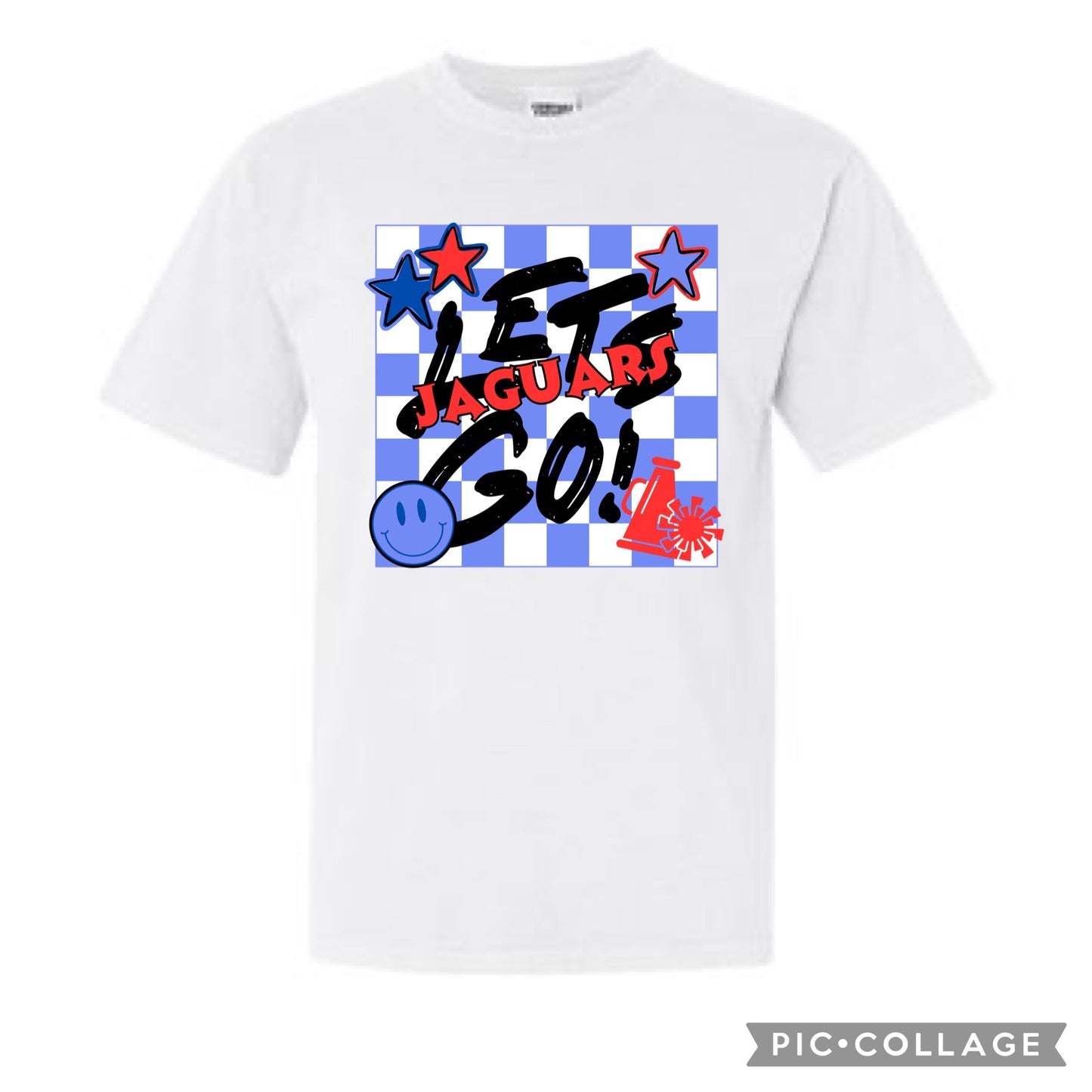 Any School Let’s Go! Checkered Mascot Tee