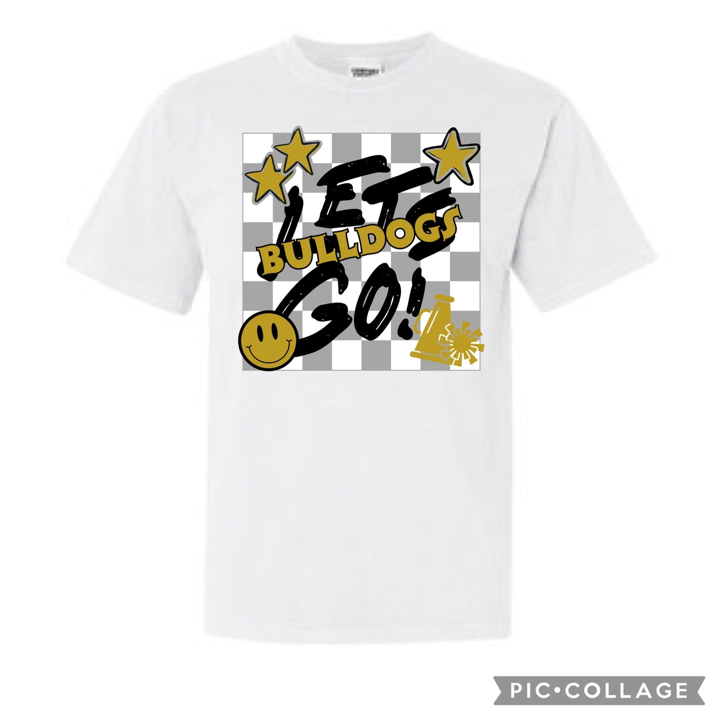 Any School Let’s Go! Checkered Mascot Tee
