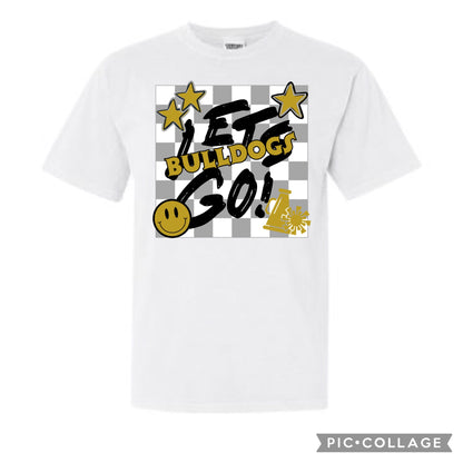 Any School Let’s Go! Checkered Mascot Tee