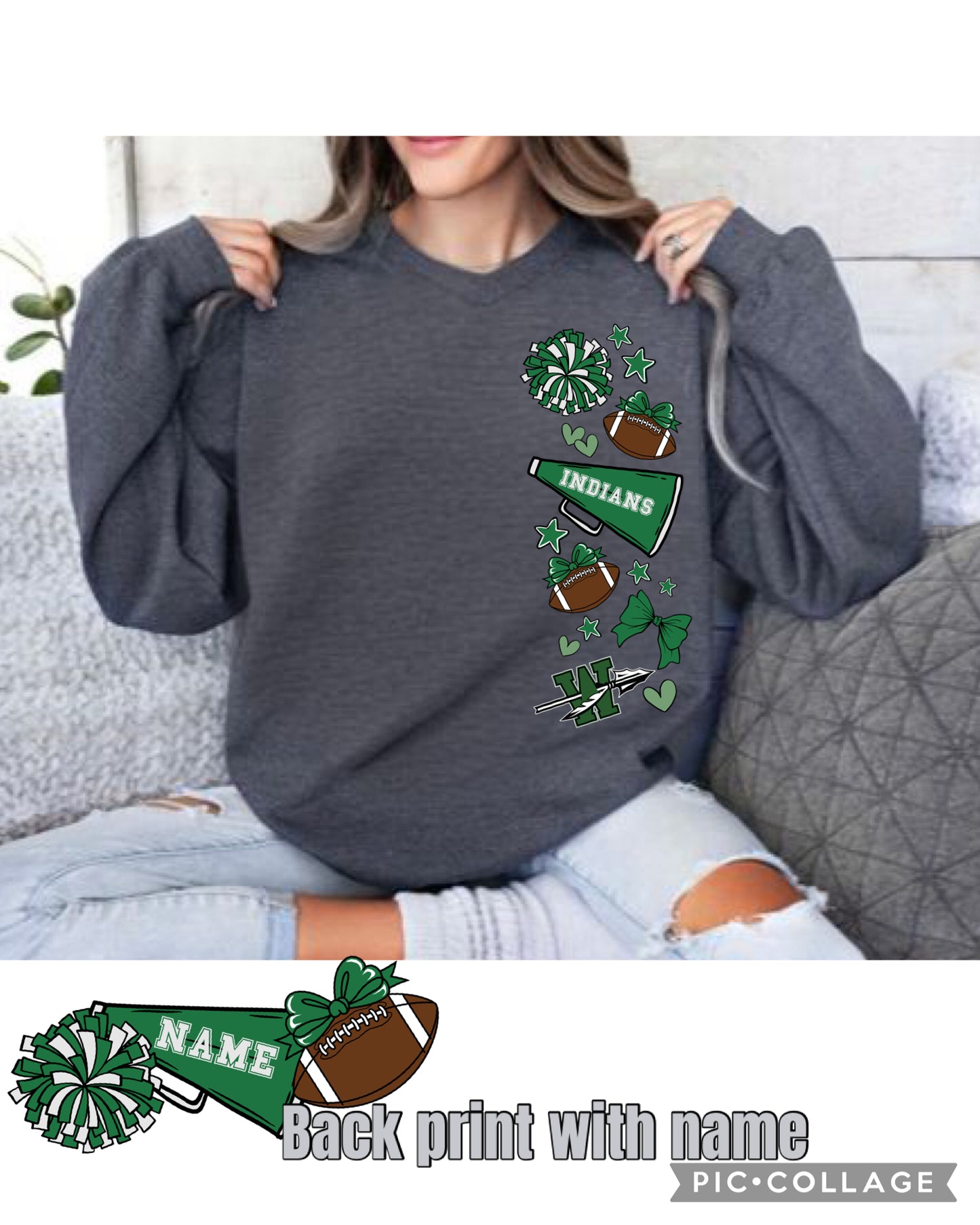 Indians Cheer Vertical Crewneck.  WHS Cheer