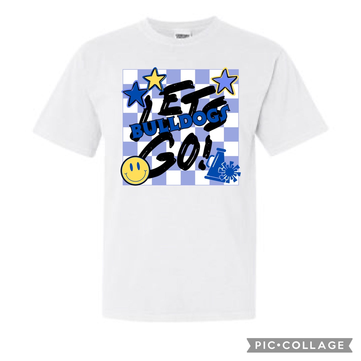 Any School Let’s Go! Checkered Mascot Tee