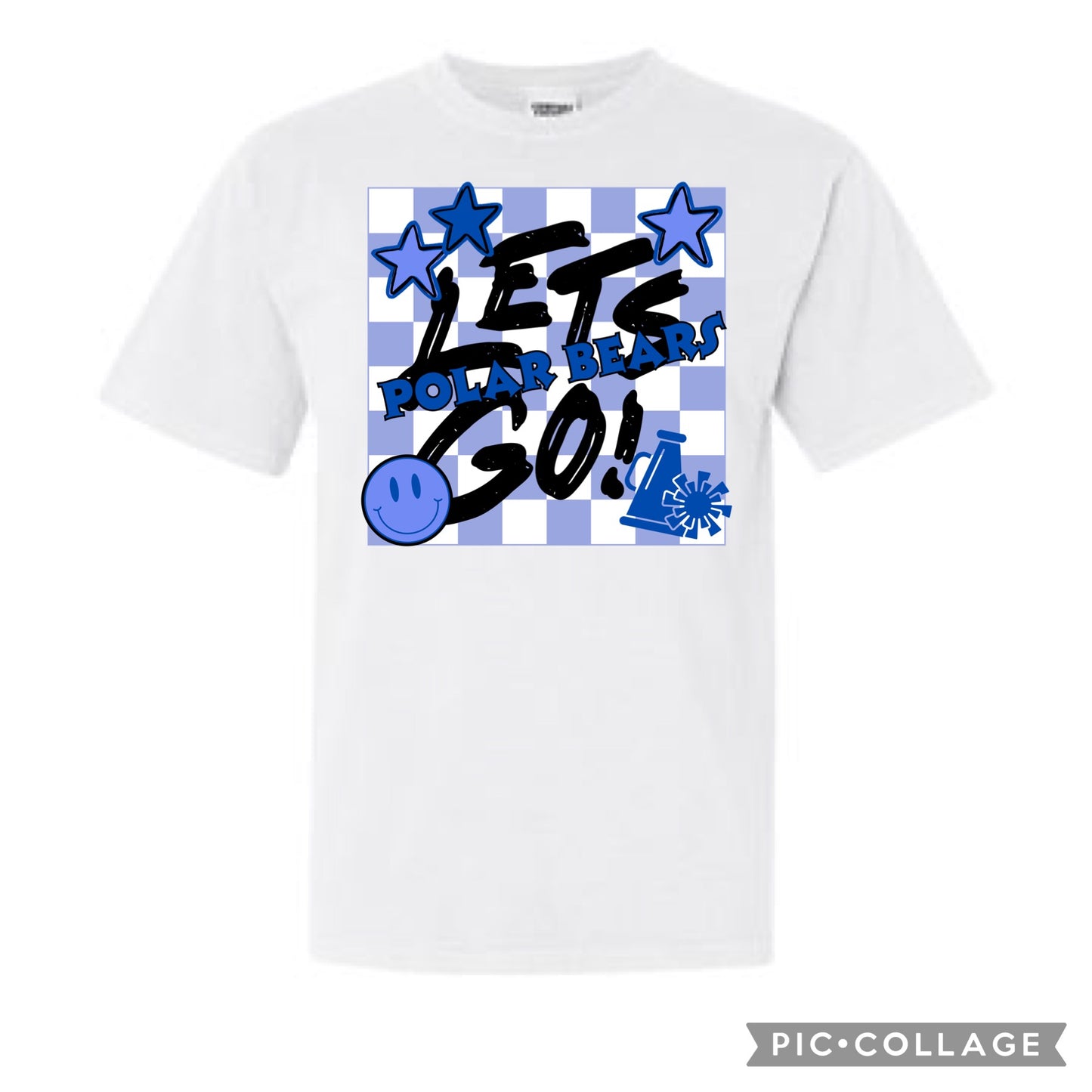 Any School Let’s Go! Checkered Mascot Tee