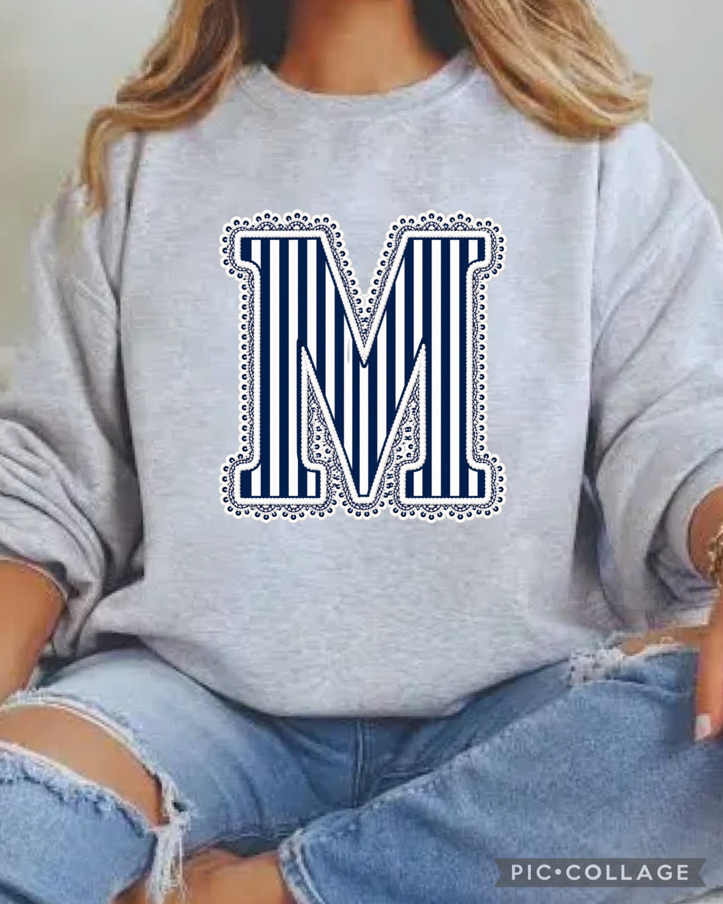 Striped Lace  Any Initial
